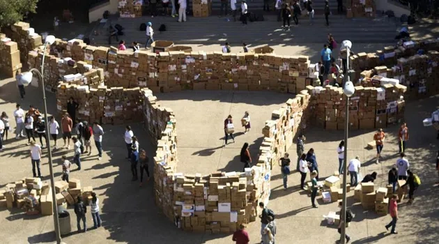 UT Builds Giant Box Fort for Recycling Awareness